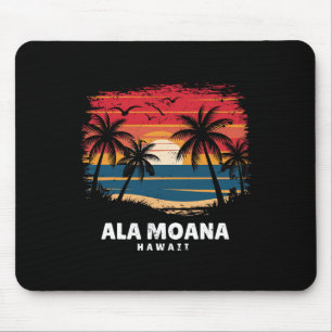 Ala Moana Beach Hawaii Surfboarder Palm Tree Souve Mouse Mat