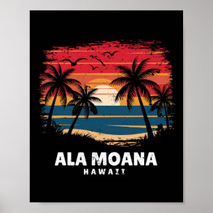 Ala Moana Beach Hawaii Surfboarder Palm Tree Souve Poster