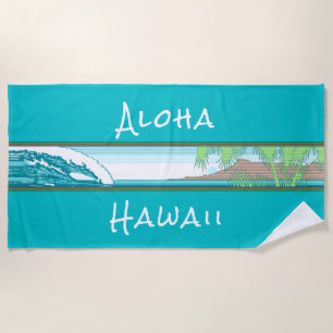 Ala Moana Diamond Head Hawaiian Surf Sign - Aqua Beach Towel