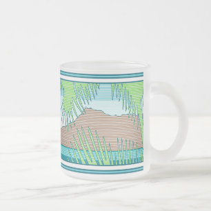 Ala Moana Diamond Head Hawaiian Surf Sign Frosted Glass Coffee Mug