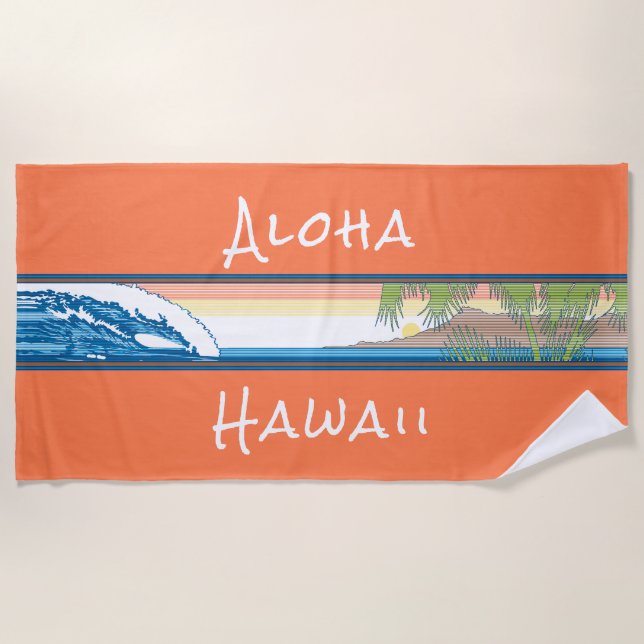 Ala Moana Diamond Head Hawaiian Surf Sign - Orange Beach Towel (Front)