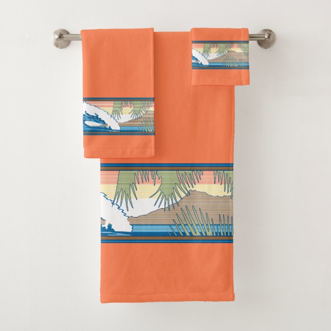 Ala Moana Diamond Head Hawaiian Surf Sign - Papaya Bath Towel Set (Insitu)