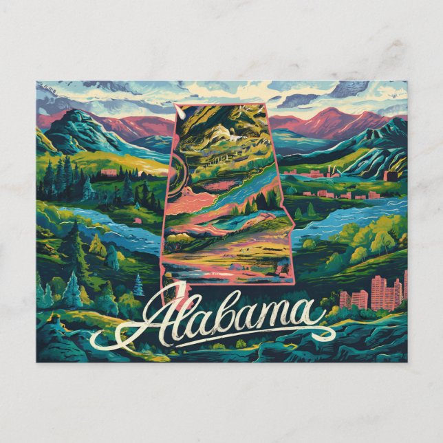 Alabama:  A Vibrant Celebration in Illustration Postcard (Front)