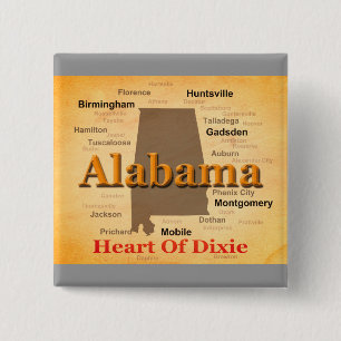 Alabama Aged Map Silhouette 15 Cm Square Badge