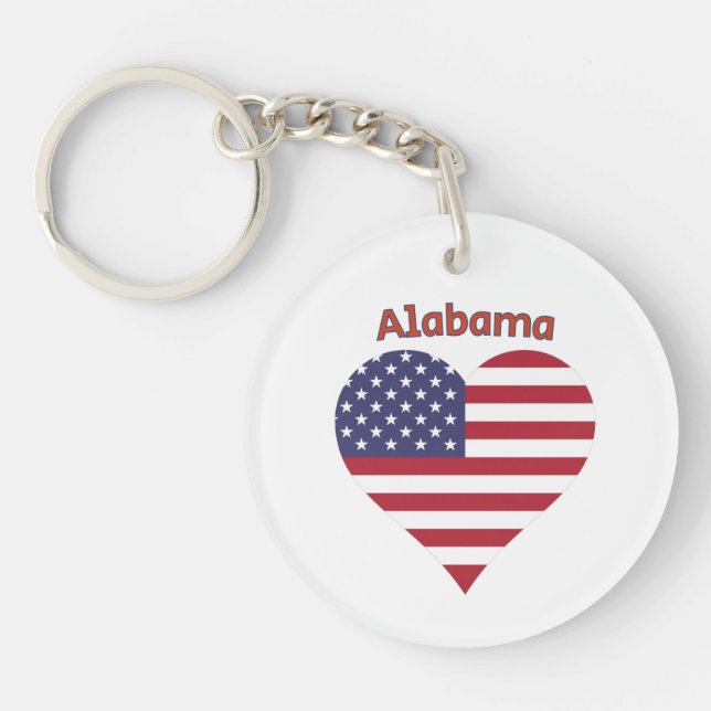 Alabama American Flag Heart Key Ring (Front)