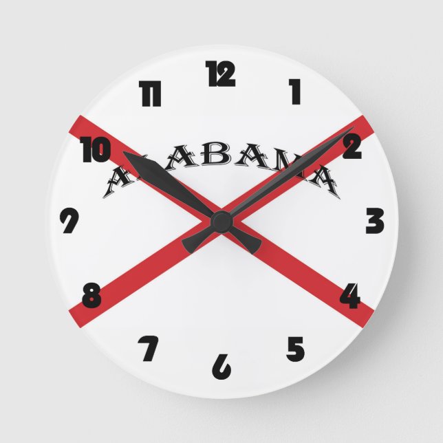 Alabama and Flag Black Fat Numbers wccn Round Clock (Front)