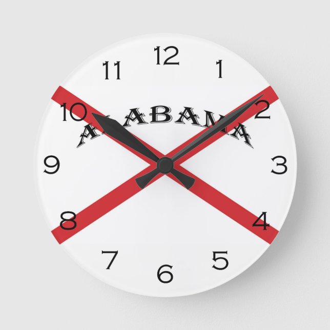 Alabama and Flag Black Numbers wccn Round Clock (Front)