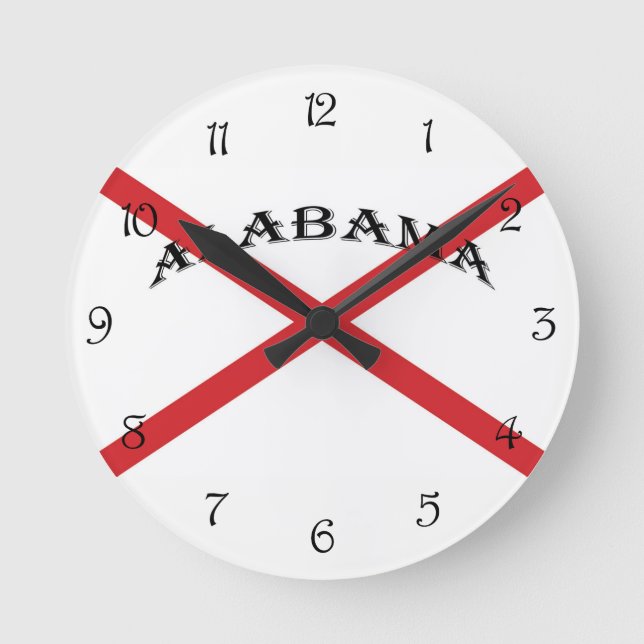 Alabama and Flag Black Script Numbers wccn Round Clock (Front)