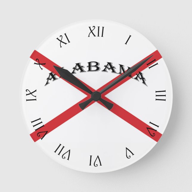 Alabama and Flag Black Script Roman Numbers wccn Round Clock (Front)