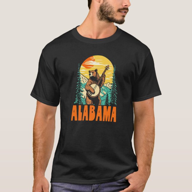 Alabama Banjo Picking Bear Outdoor & Music T-Shirt (Front)