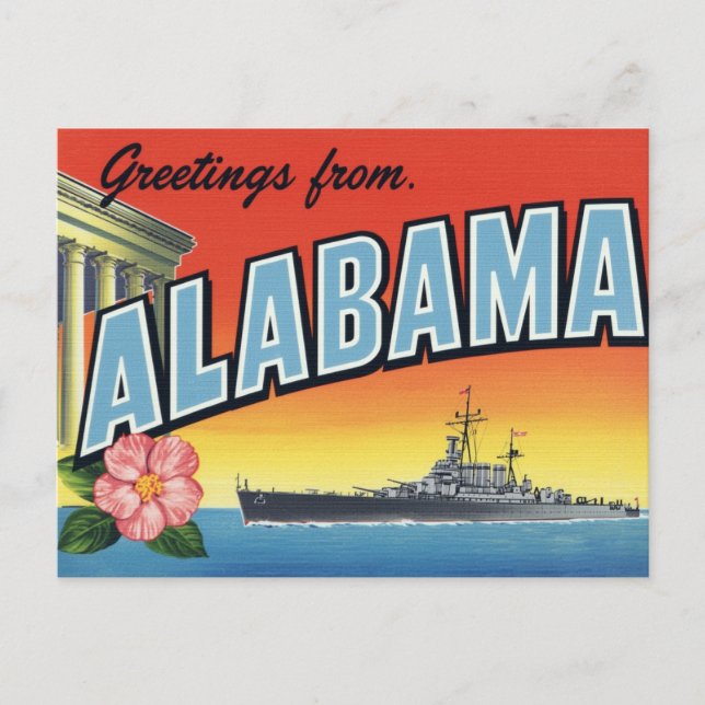 Alabama Battleship and Capitol Postcard (Front)