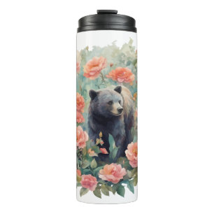 Alabama Black Bear Cub Surrounded by Camellia Thermal Tumbler