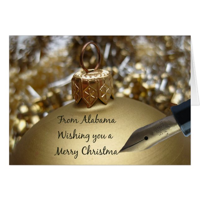 Alabama Christmas Card with ornaments (Front Horizontal)