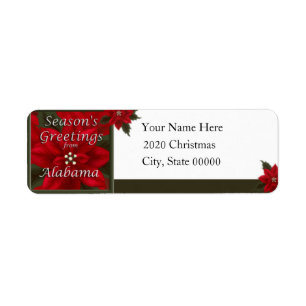Alabama Christmas Poinsettia Return Address Label