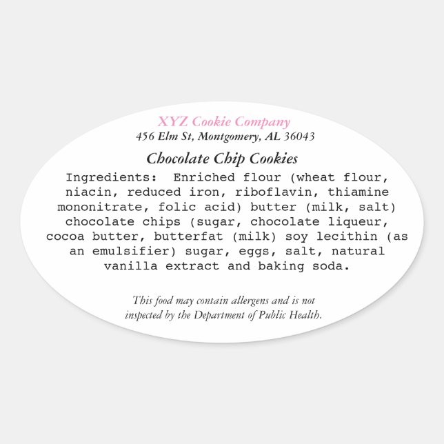 ALABAMA Cottage Law Label home bakery  (Front)