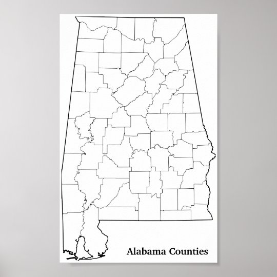 Alabama Counties Blank Outline Map Poster