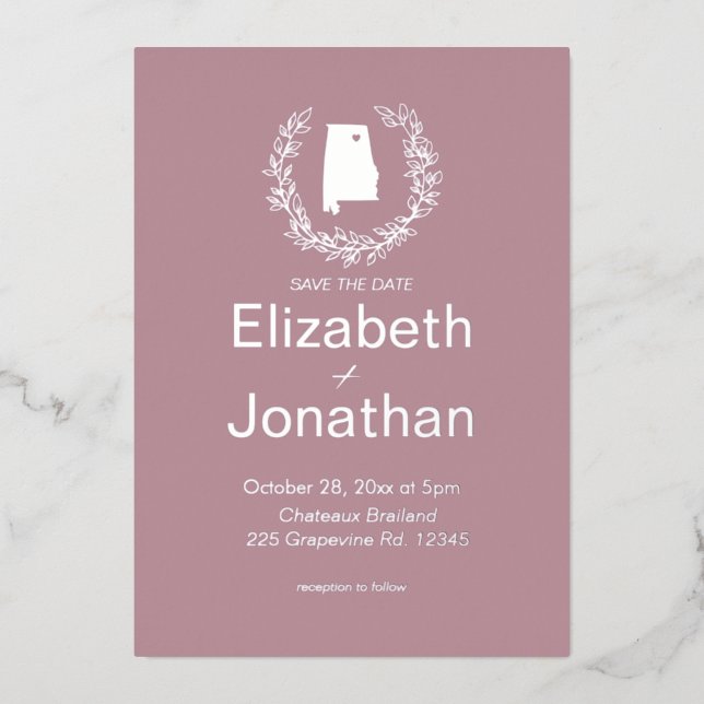 Alabama Destination Wedding   Foil Invitation (Front)