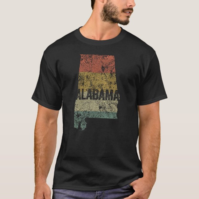 Alabama Distressed Classic Retro Sunset Colours T-Shirt (Front)