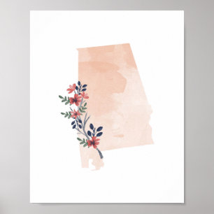 Alabama Floral Watercolor State Poster