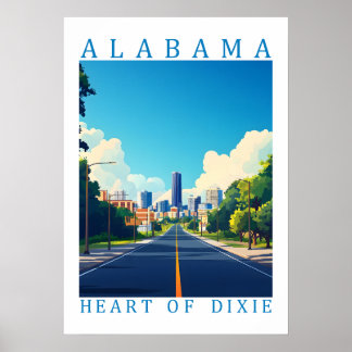 Alabama Heart of Dixie Retro Travel Poster Art