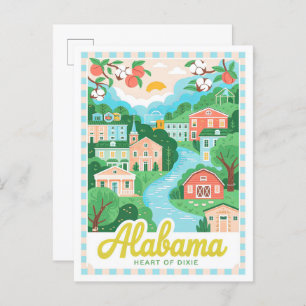 Alabama Heart of Dixie USA Summer Travel Postcard