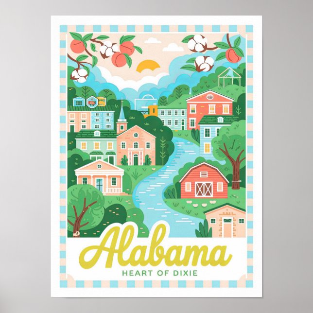 Alabama Heart of Dixie USA Summer Travel Poster (Front)