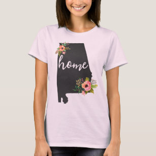 Alabama Home Chalkboard Watercolor Flowers State T-Shirt