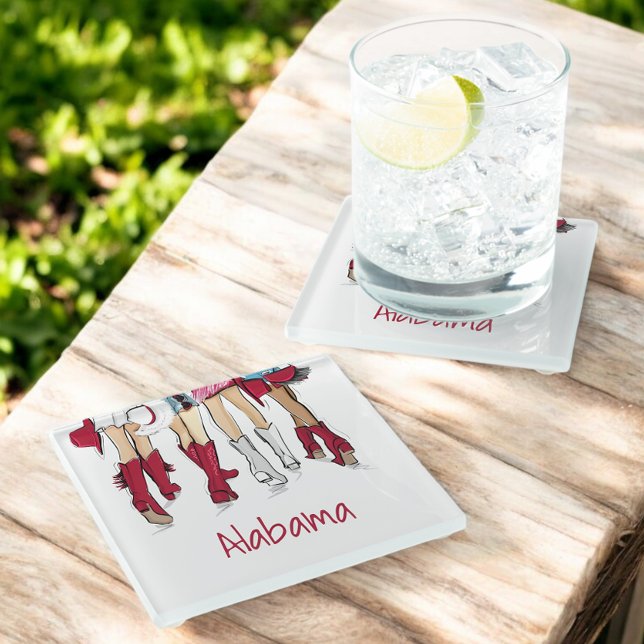 Alabama Ladies Fashion Cowboy Boots Crimson Red Glass Coaster (Creator Uploaded)