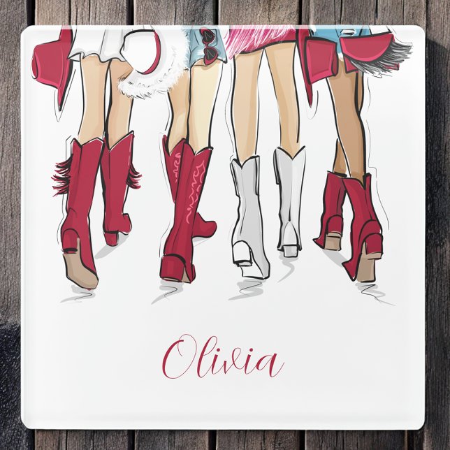 Alabama Ladies Fashion Cowboy Boots Hats Crimson Glass Coaster (Creator Uploaded)