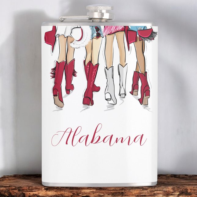 Alabama Ladies Fashion Cowboy Boots Hats Crimson Hip Flask (Creator Uploaded)