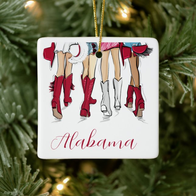Alabama Ladies Tailgating Red Cowboy Boots Hats Ceramic Ornament (Tree)
