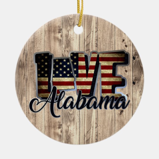 Alabama Love American Flag Star And Stripes Ceramic Tree Decoration (Front)