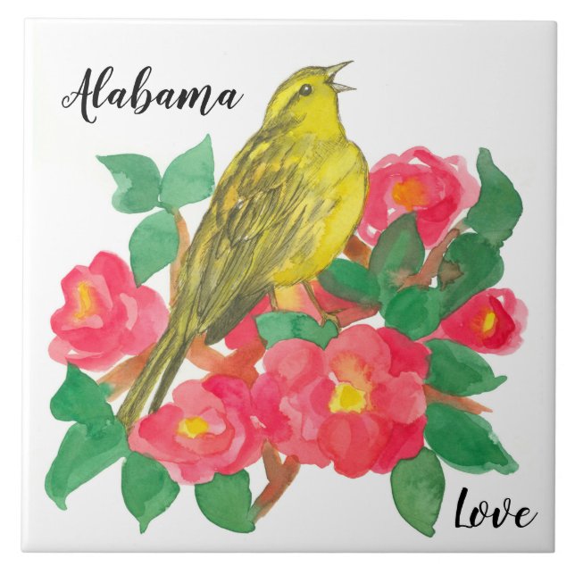 Alabama Love Yellowhammer Camellia Flowers Tile (Front)