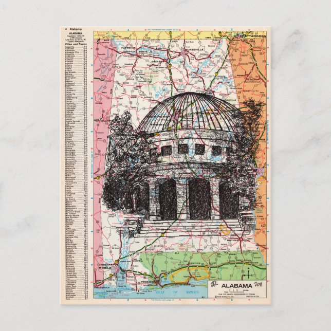 Alabama Map Art Postcard (Front)