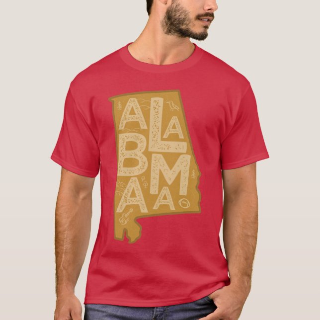 Alabama Map Typography Brown T-Shirt (Front)