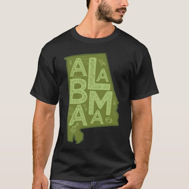 Alabama Map Typography Green T-Shirt (Front)