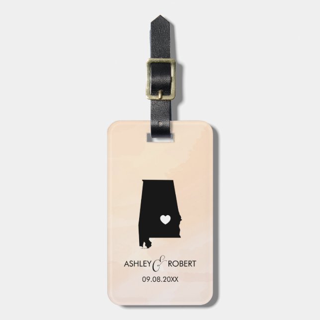 Alabama Map Wedding Luggage Tag with Couple's Name (Front Vertical)
