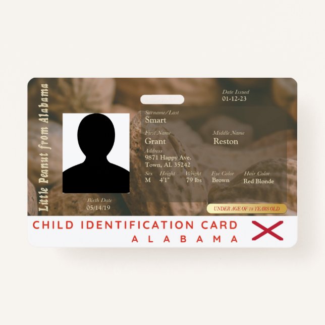 Alabama- My Little Peanut Child ID ID Badge (Front)
