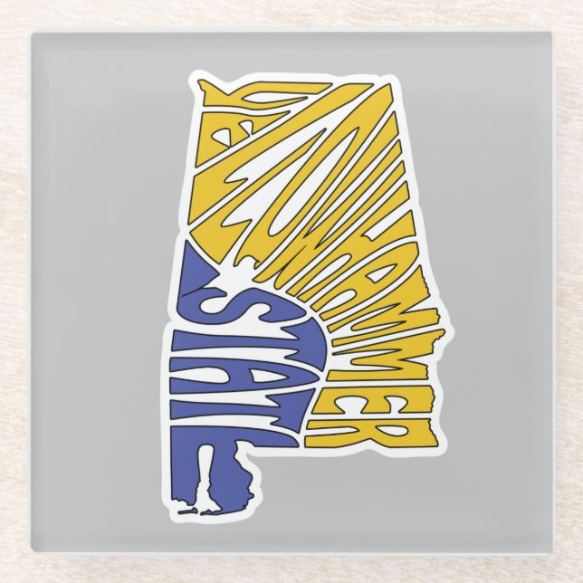 Alabama Nickname Word Art Glass Coaster (Front)