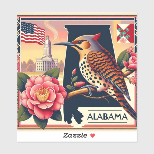 Alabama Northern Flicker Bird & Camellia Flower (Sheet)