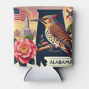 Alabama Northern Flicker Bird & Camellia Flower Can Cooler