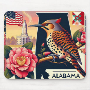 Alabama Northern Flicker Bird & Camellia Flower Mouse Mat