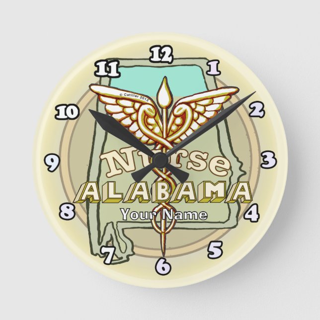 Alabama Nurse Caduceus Round Clock (Front)