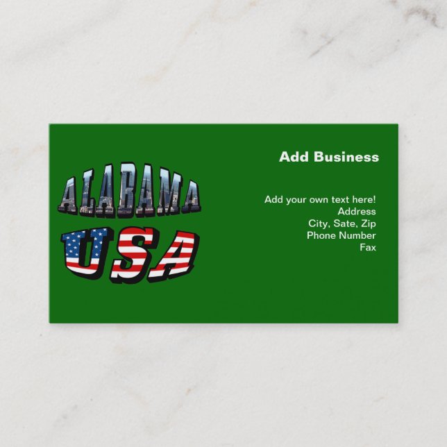 Alabama Picture and USA Flag Font Business Card (Front)