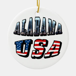 Alabama Picture and USA Flag Font Ceramic Tree Decoration