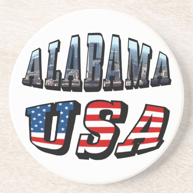 Alabama Picture and USA Flag Font Coaster (Front)