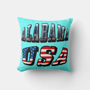 Alabama Picture and USA Flag Font Cushion