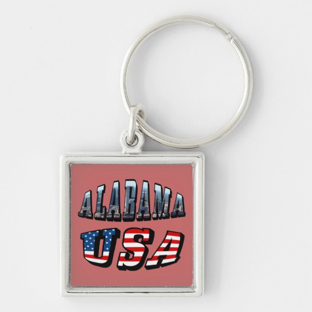 Alabama Picture and USA Flag Font Key Ring (Front)