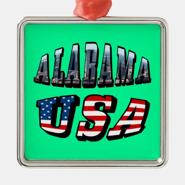 Alabama Picture and USA Flag Font Metal Tree Decoration (Front)
