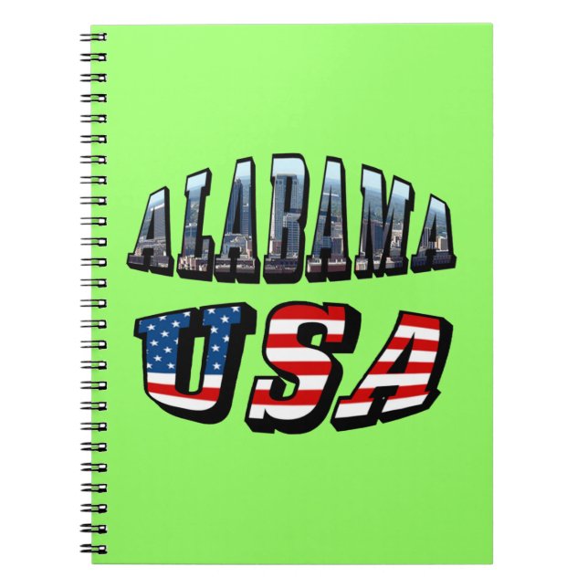 Alabama Picture and USA Flag Font Notebook (Front)